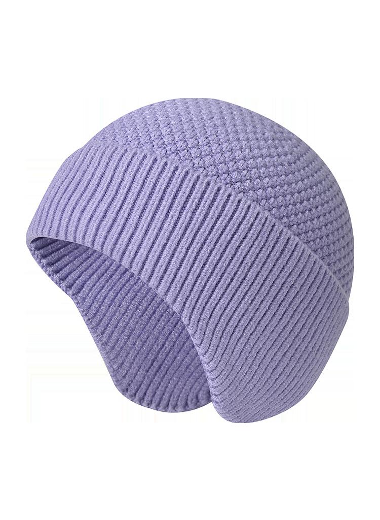 1Pcs Knitted wool beanie Soft winter outdoor warm windproof ear protection hat purple 54-58cm