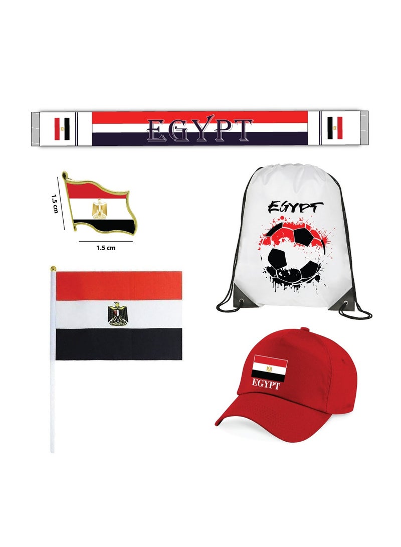 Egypt Sports Combo Pack - Gifts for Sports Fan - Cap - Scarf - Flag - Flag Pin - Drawstring Bag