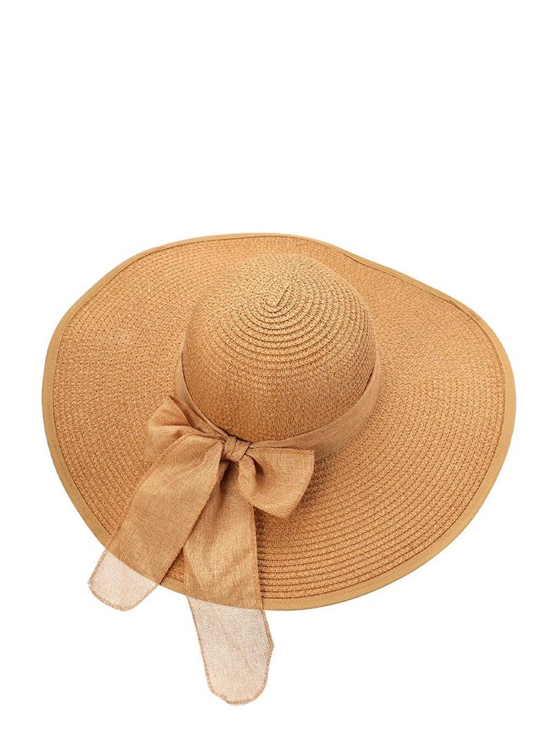 Big Bowknot Straw Hat Large Floppy Foldable Roll up Beach Cap Sun Hat Summer UV Protection Beach Cap