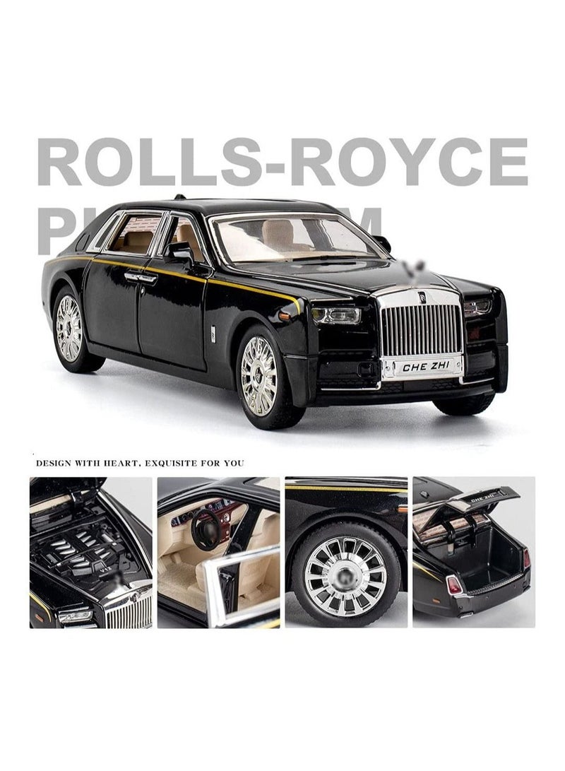 1/24 Rolls-Royce Phantom Model Car, Zinc Alloy Pull Back Toy car with Sound and Light, Gift for Kids (Black)