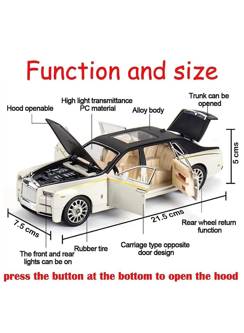 1/24 Rolls-Royce Phantom Model Car, Zinc Alloy Pull Back Toy car with Sound and Light, Gift for Kids (Black)