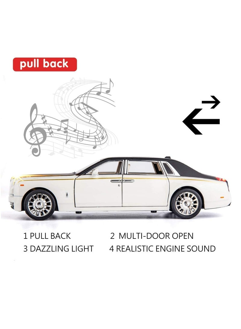 1/24 Rolls-Royce Phantom Model Car, Zinc Alloy Pull Back Toy car with Sound and Light, Gift for Kids (Black)