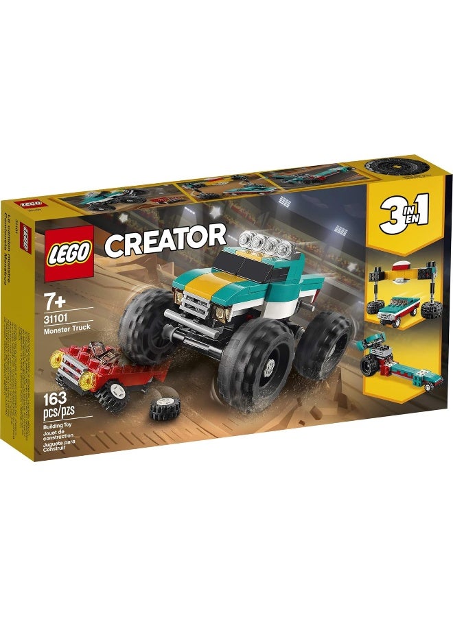 LEGO Creator 3in1 Monster Truck Toy 31101 Cool Building Kit for Kids, New 2020 (163 Pieces)