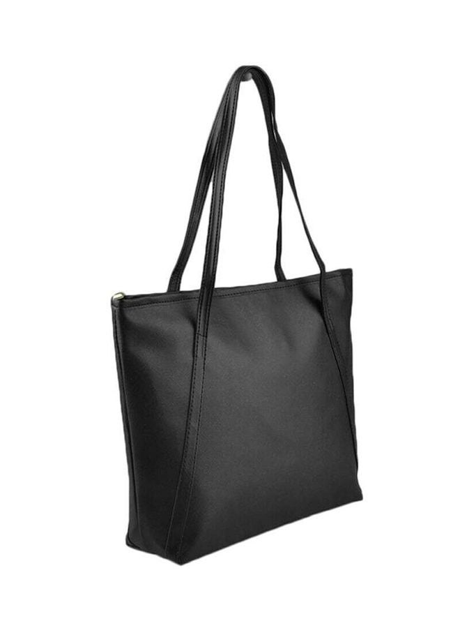 Leather Zipper Tote Bag Black