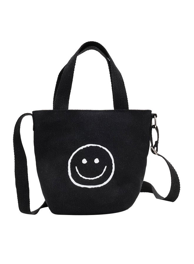 Letter Printed Zip Closure Versatile Casual Shopper Tote Bag Black