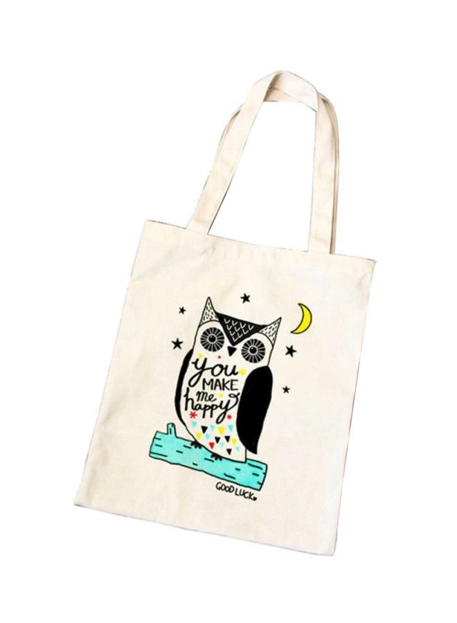 Owl Printed Canvas Tote White/Black/Blue