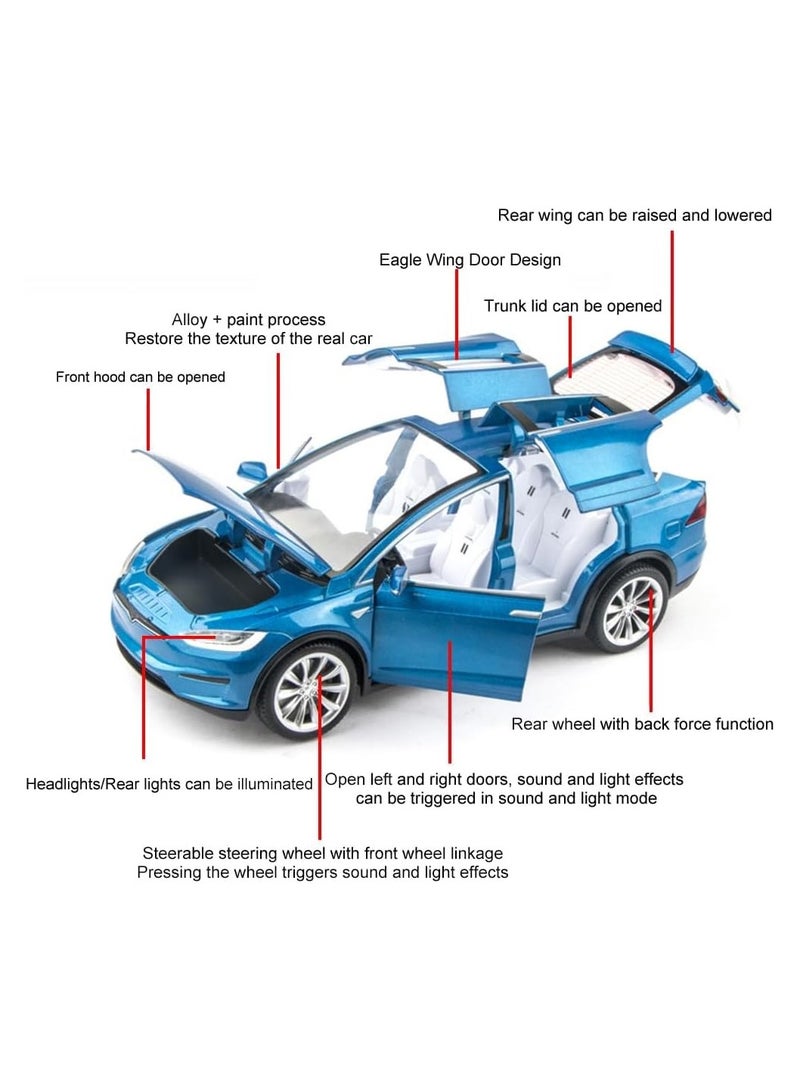 1/22 Scale Diecast Model X Toy Car, Alloy Casting Pull Back Collectible Car Vehicles with Sound and Light, Eagle Wing Door, Big Model X Car Model Toy for Kids Adults Gift