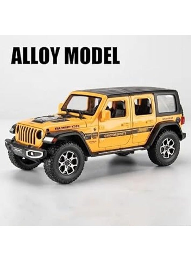 1:32 Scale Yellow Wrangler Rubicon Jeep Exclusive Alloy Metal Pull Back Die-cast Car Model with Sound and Light Mini Auto Toy for Kids