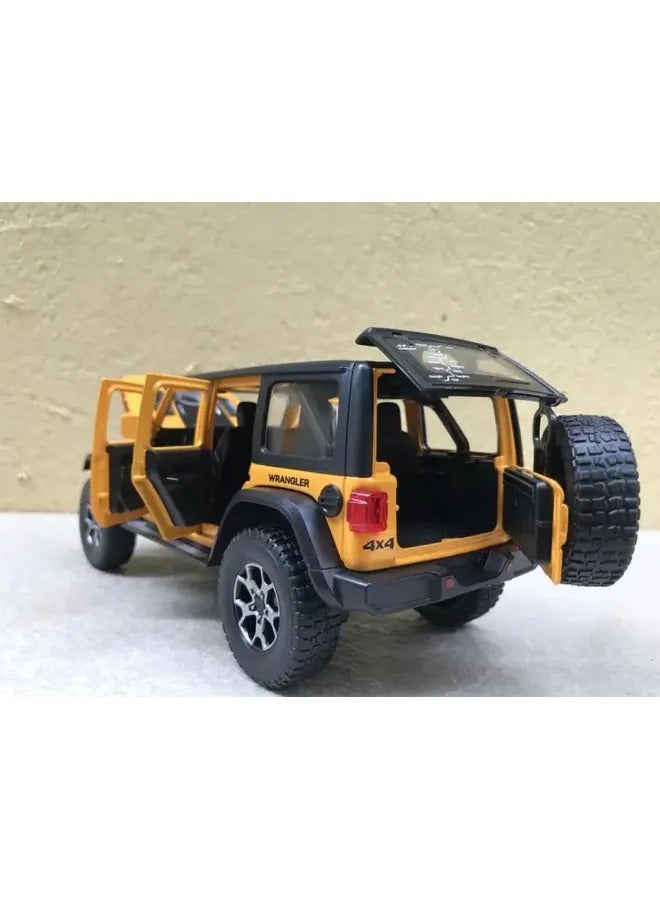 1:32 Scale Yellow Wrangler Rubicon Jeep Exclusive Alloy Metal Pull Back Die-cast Car Model with Sound and Light Mini Auto Toy for Kids