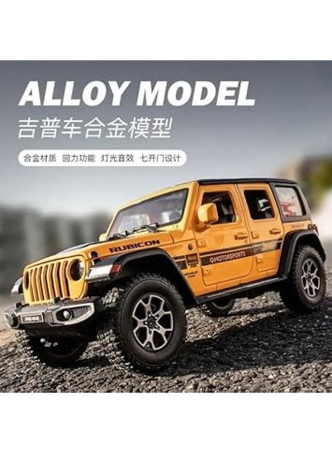 1:32 Scale Yellow Wrangler Rubicon Jeep Exclusive Alloy Metal Pull Back Die-cast Car Model with Sound and Light Mini Auto Toy for Kids