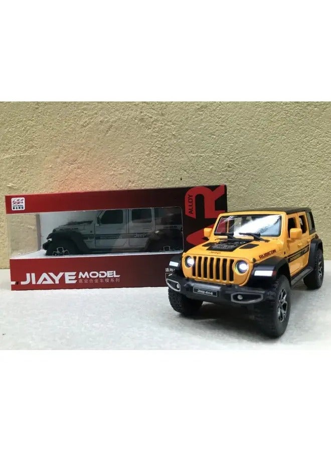 1:32 Scale Yellow Wrangler Rubicon Jeep Exclusive Alloy Metal Pull Back Die-cast Car Model with Sound and Light Mini Auto Toy for Kids