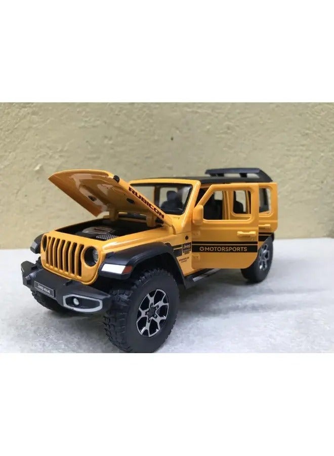 1:32 Scale Yellow Wrangler Rubicon Jeep Exclusive Alloy Metal Pull Back Die-cast Car Model with Sound and Light Mini Auto Toy for Kids