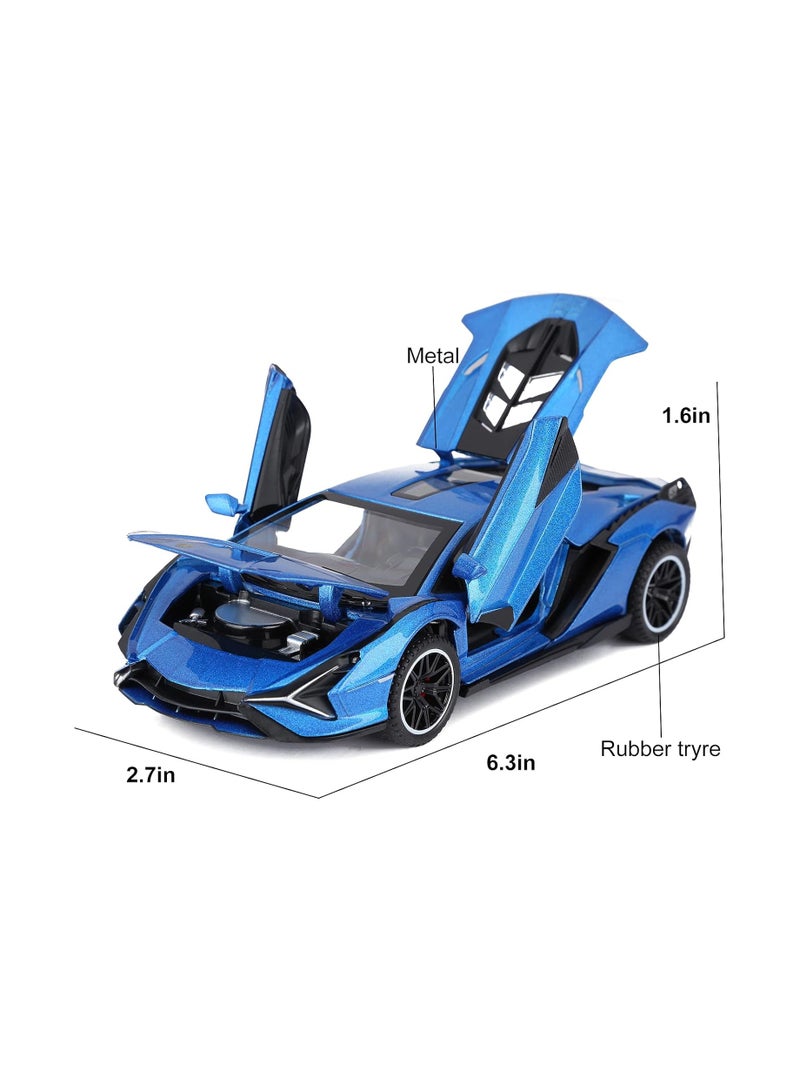 Cars Lambo Sian FKP3 Metal Model Car with Light and Sound Pull Back Toy Car for Boys Age 3 + Year Old (Blue)