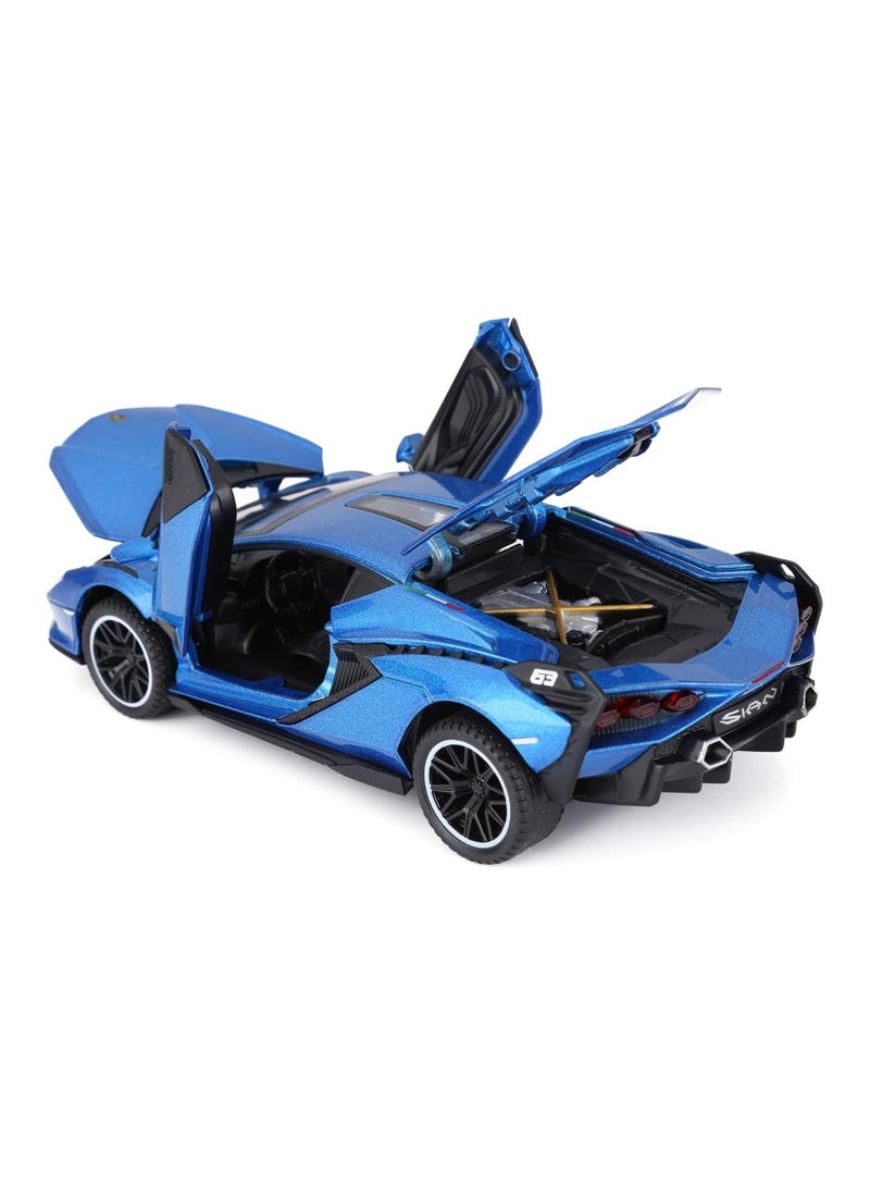 Cars Lambo Sian FKP3 Metal Model Car with Light and Sound Pull Back Toy Car for Boys Age 3 + Year Old (Blue)