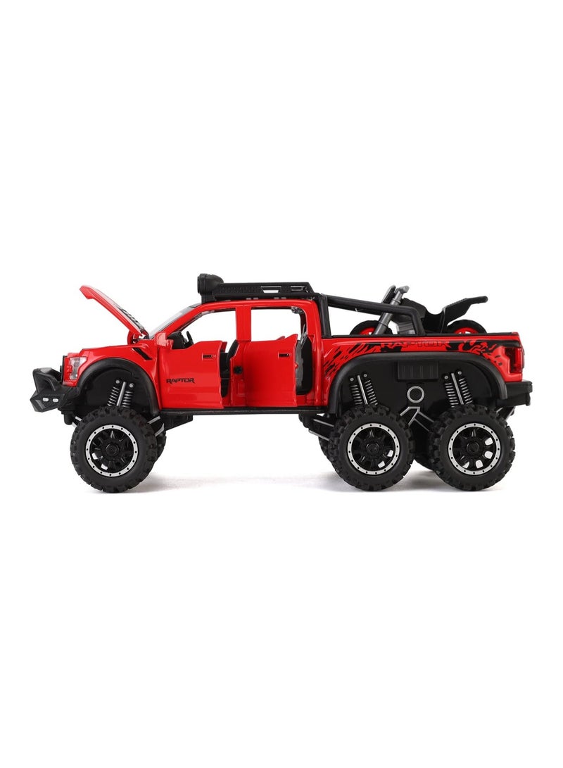 Toy Pickup F150 six-Wheel (Length 8.6 inch) Metal die-cast Model car Sound and Light with Motorcycle Toy car 3 4 5 6 7 8 9 10 11 12 Year Old boy Toy (Red)