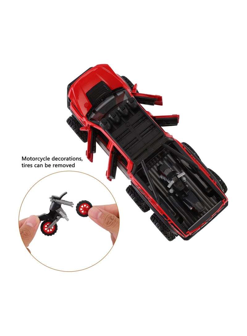 Toy Pickup F150 six-Wheel (Length 8.6 inch) Metal die-cast Model car Sound and Light with Motorcycle Toy car 3 4 5 6 7 8 9 10 11 12 Year Old boy Toy (Red)