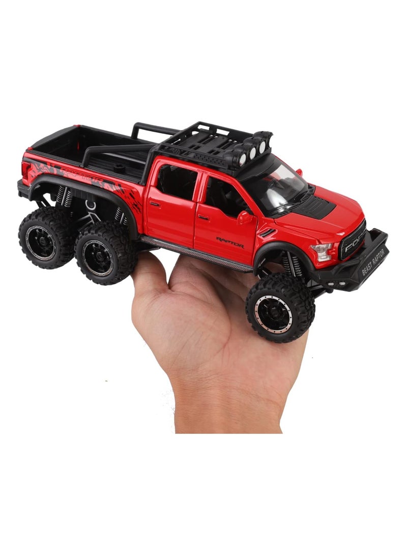 Toy Pickup F150 six-Wheel (Length 8.6 inch) Metal die-cast Model car Sound and Light with Motorcycle Toy car 3 4 5 6 7 8 9 10 11 12 Year Old boy Toy (Red)