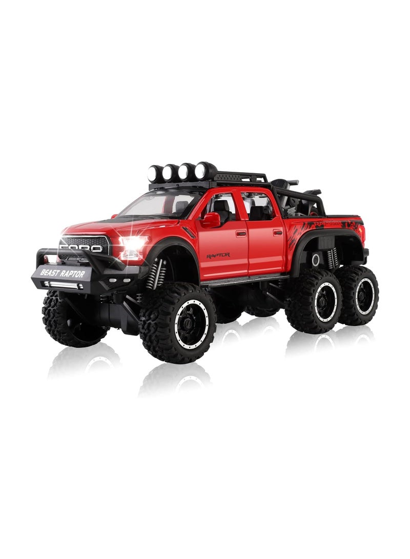 Toy Pickup F150 six-Wheel (Length 8.6 inch) Metal die-cast Model car Sound and Light with Motorcycle Toy car 3 4 5 6 7 8 9 10 11 12 Year Old boy Toy (Red)