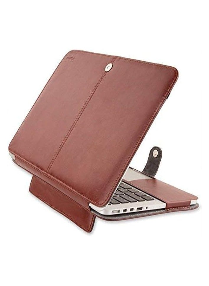 Compatible with MacBook Pro Retina 13 inch Case A1502 A1425 2015-2012 Release, Premium PU Leather Book Folio Protective Stand Cover Sleeve, Brown