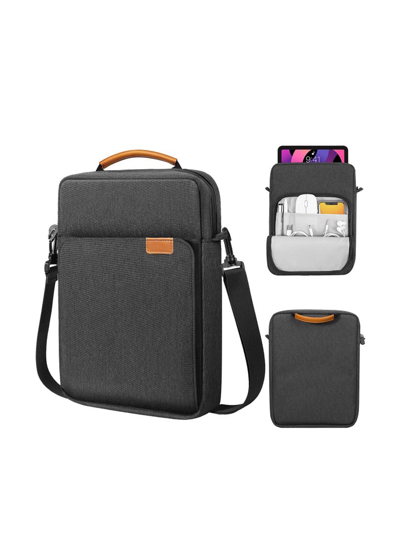 9-11 Inch Tablet Sleeve Bag Handle Carrying Case with Shoulder Strap Fits New 11-inch iPad Pro M4/iPad Air M2, iPad 10th 10.9, iPad 9/8/7th 10.2, iPad Air 5/4th 10.9, Tab S8/S9 11, Black & Gray