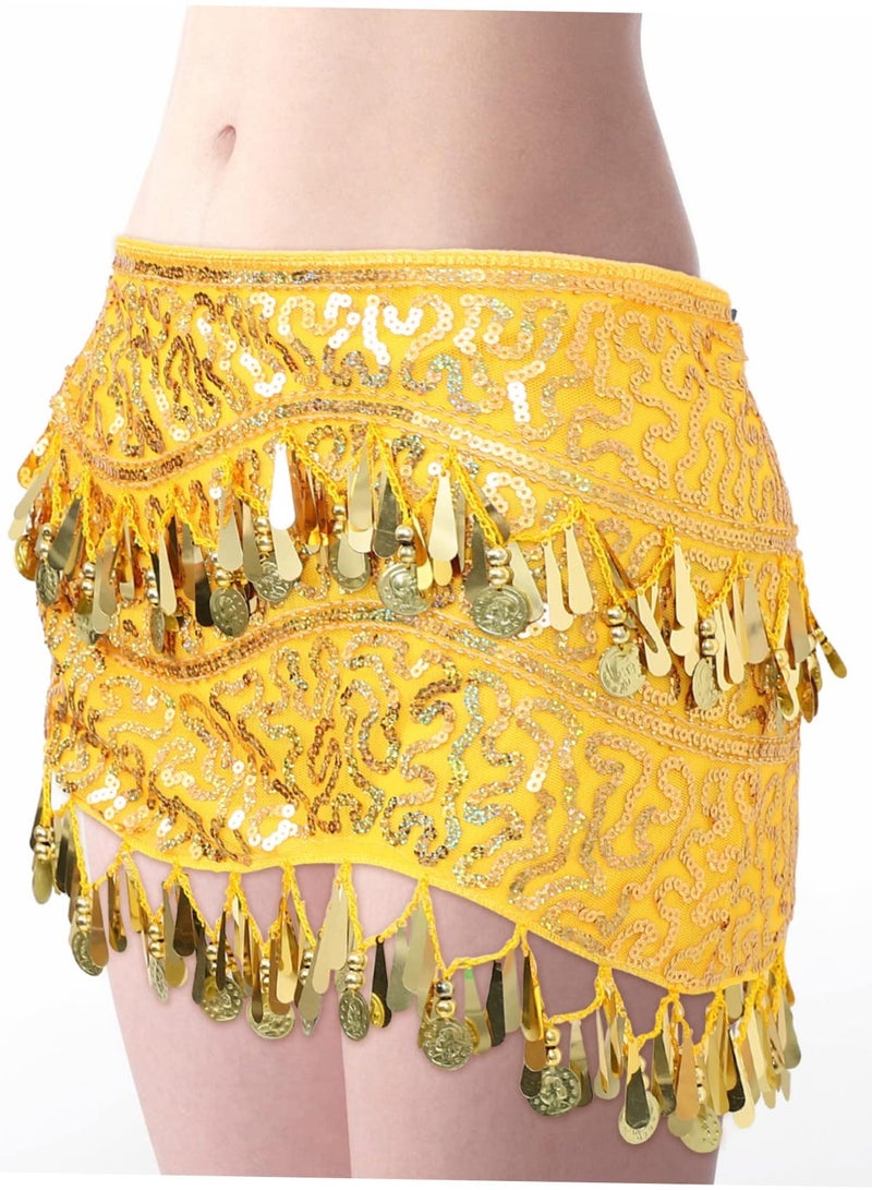 Gold Coin Belly Dance Hip Scarf - Chiffon Skirt for Women & Girls, Perfect for Latin, Zumba, Yoga & Dance Classes