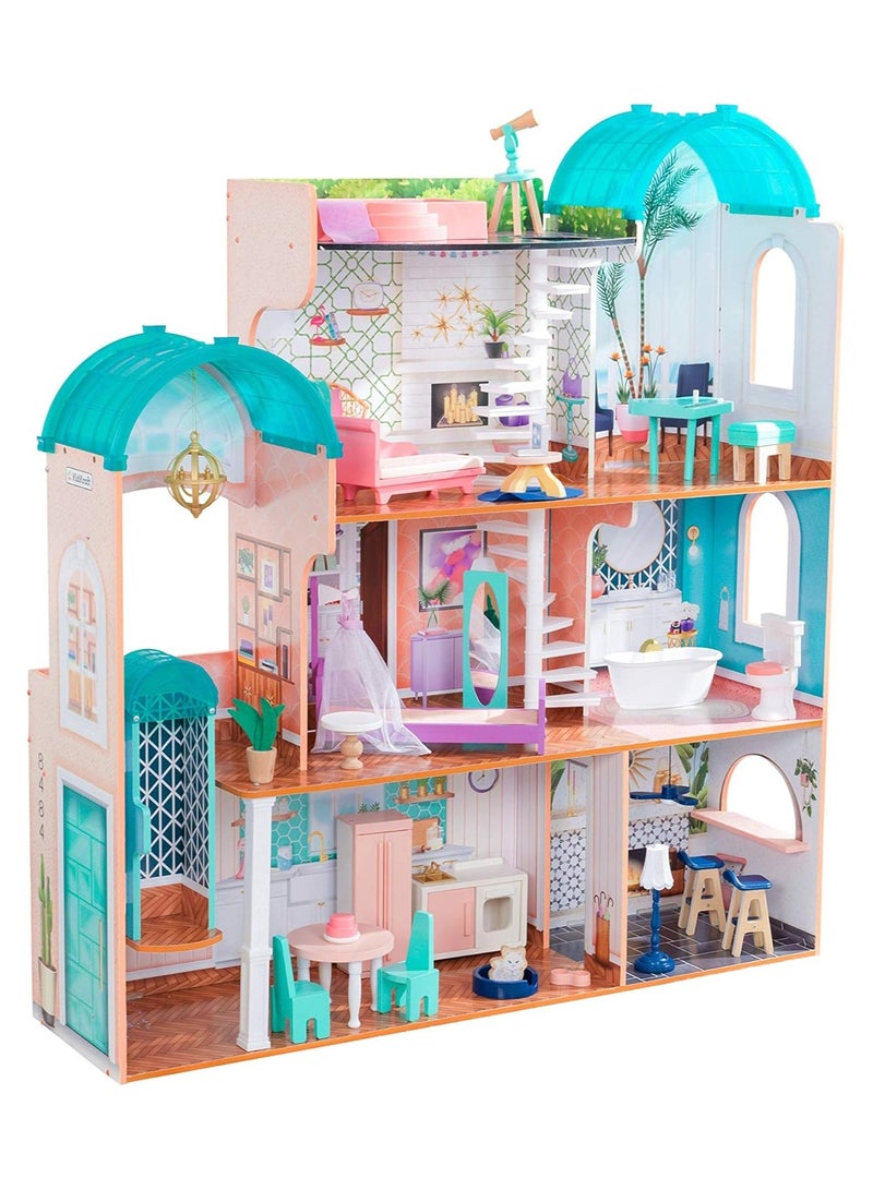 Camila Wooden Dolls House With Furniture And Dollhouse Accessories