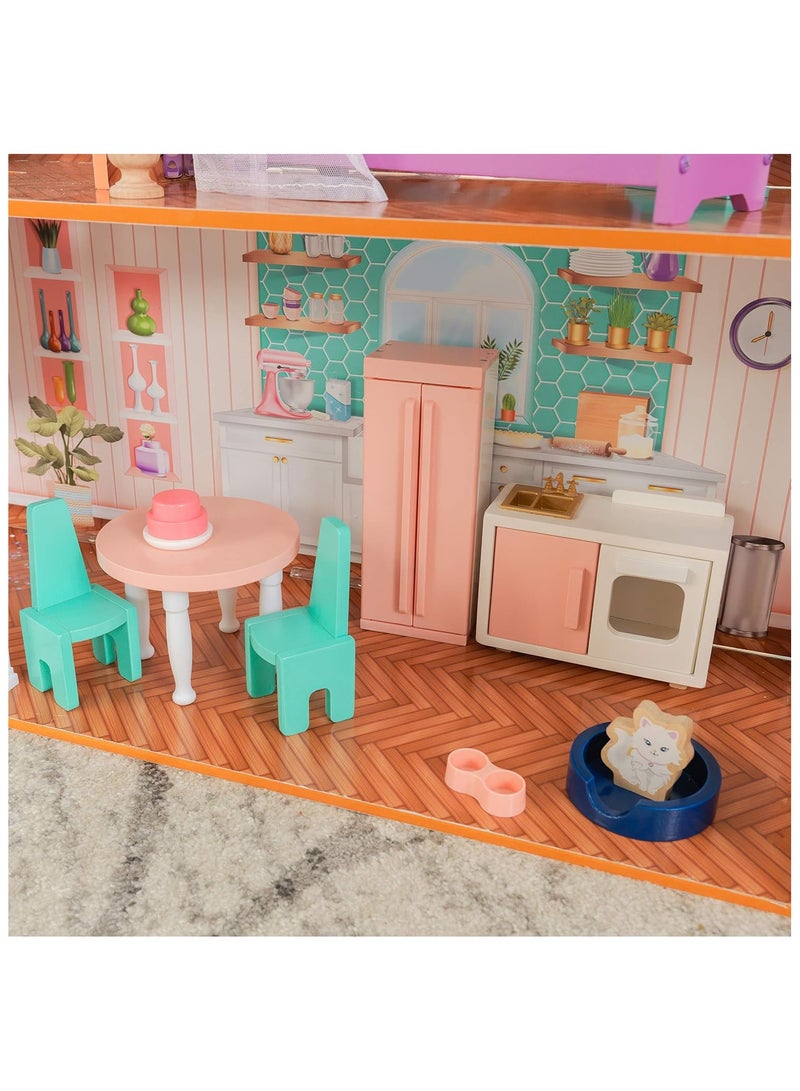 Camila Wooden Dolls House With Furniture And Dollhouse Accessories