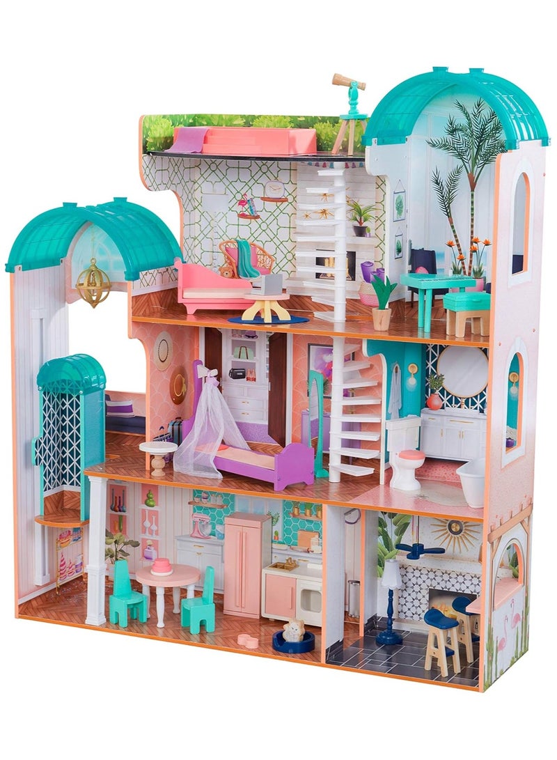 Camila Wooden Dolls House With Furniture And Dollhouse Accessories