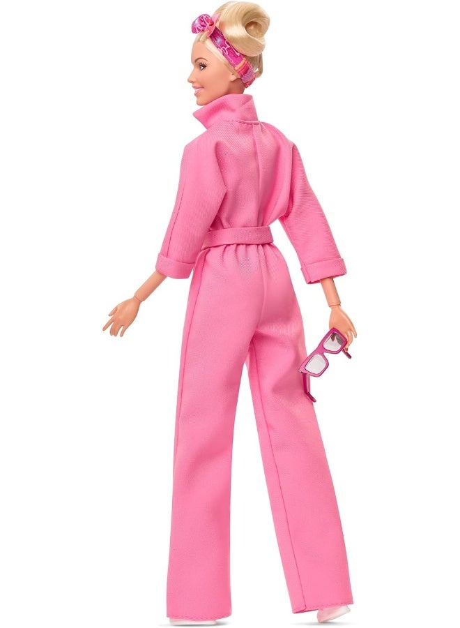 Barbie The Movie Margot Robbie Doll with Bubblegum Pink Jumpsuit, Messy Updo, Sunglasses, Headscarf, Wedge Sneakers, Collector's Packaging