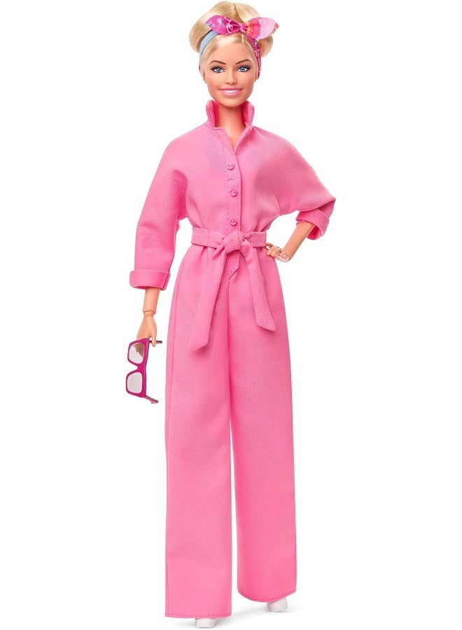 Barbie The Movie Margot Robbie Doll with Bubblegum Pink Jumpsuit, Messy Updo, Sunglasses, Headscarf, Wedge Sneakers, Collector's Packaging