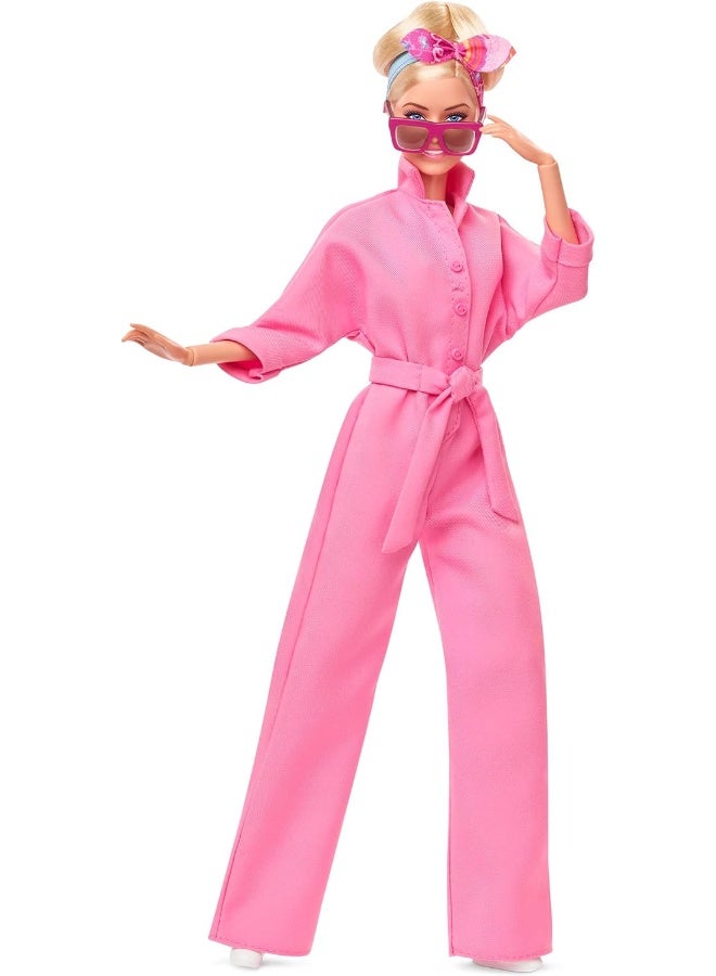 Barbie The Movie Margot Robbie Doll with Bubblegum Pink Jumpsuit, Messy Updo, Sunglasses, Headscarf, Wedge Sneakers, Collector's Packaging