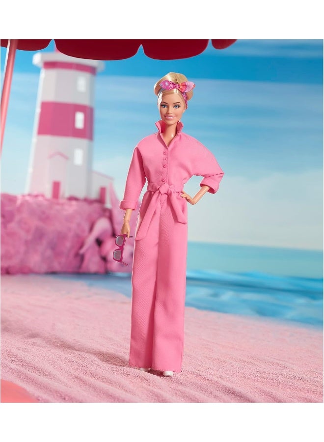 Barbie The Movie Margot Robbie Doll with Bubblegum Pink Jumpsuit, Messy Updo, Sunglasses, Headscarf, Wedge Sneakers, Collector's Packaging