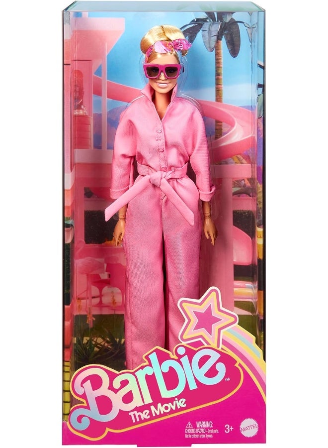 Barbie The Movie Margot Robbie Doll with Bubblegum Pink Jumpsuit, Messy Updo, Sunglasses, Headscarf, Wedge Sneakers, Collector's Packaging