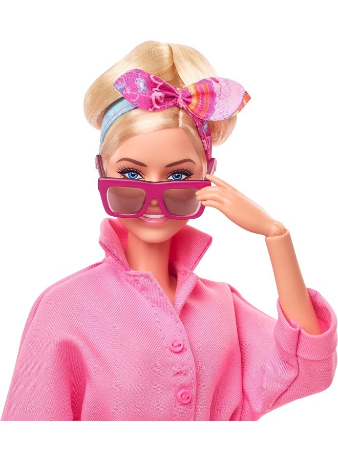 Barbie The Movie Margot Robbie Doll with Bubblegum Pink Jumpsuit, Messy Updo, Sunglasses, Headscarf, Wedge Sneakers, Collector's Packaging