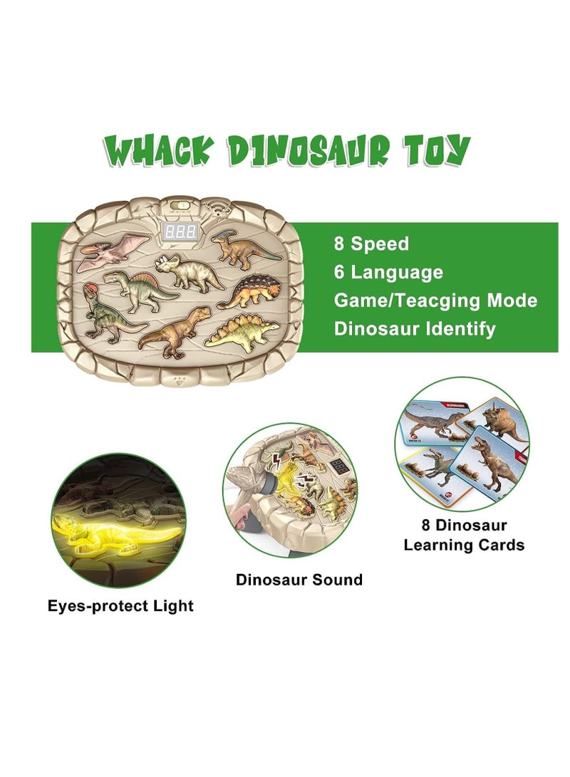 UKR Whack a Dinosaur Game – 8 Speeds, 6 Languages – Jurassic World Arcade Pounding Game Toy for Prehistoric Fun