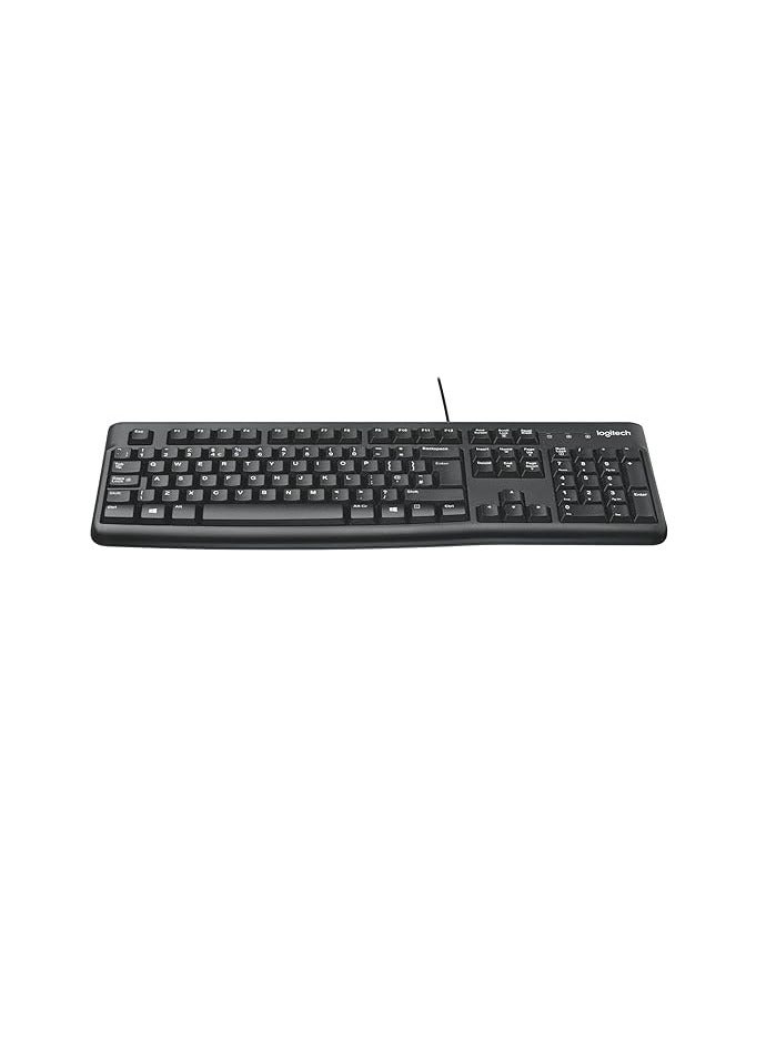 K120 Wired Keyboard for Windows, USB Plug and Play, Full Size, Spill Resistant, Curved Space bar PC / Laptop, English Layout Black