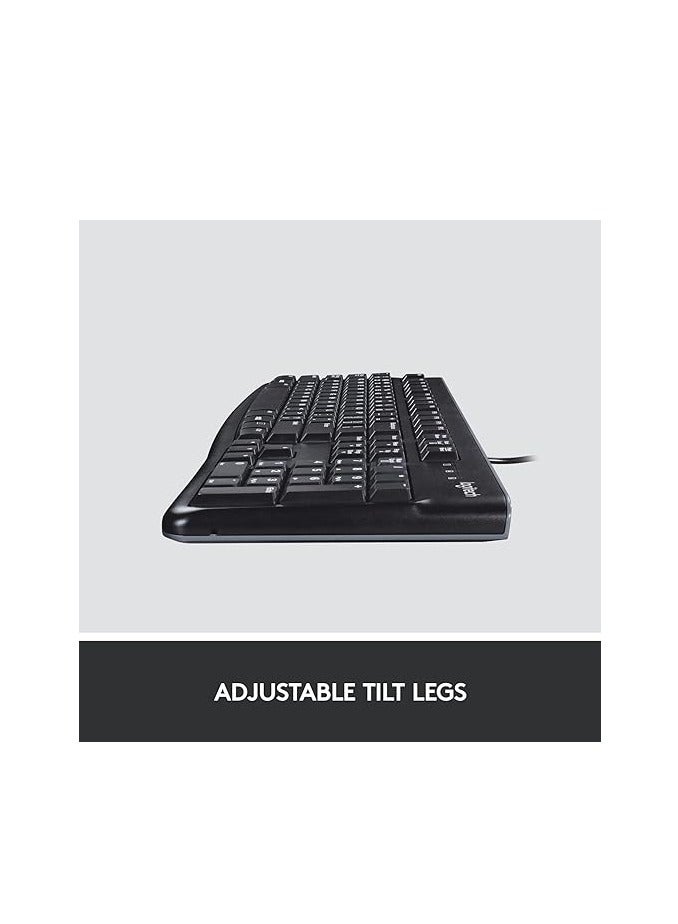 K120 Wired Keyboard for Windows, USB Plug and Play, Full Size, Spill Resistant, Curved Space bar PC / Laptop, English Layout Black