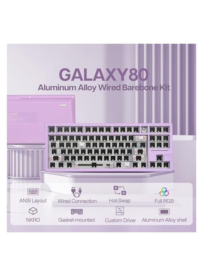 x Feker Galaxy80 Gaming Keyboard Kit, Aluminum Alloy Wired Mechanical Keyboard, Gasket-mounted Custom Barebones Kit, Hot Swappable, NKRO RGB Keyboard Kit for Win/Mac/Linux (Purple, Kit)