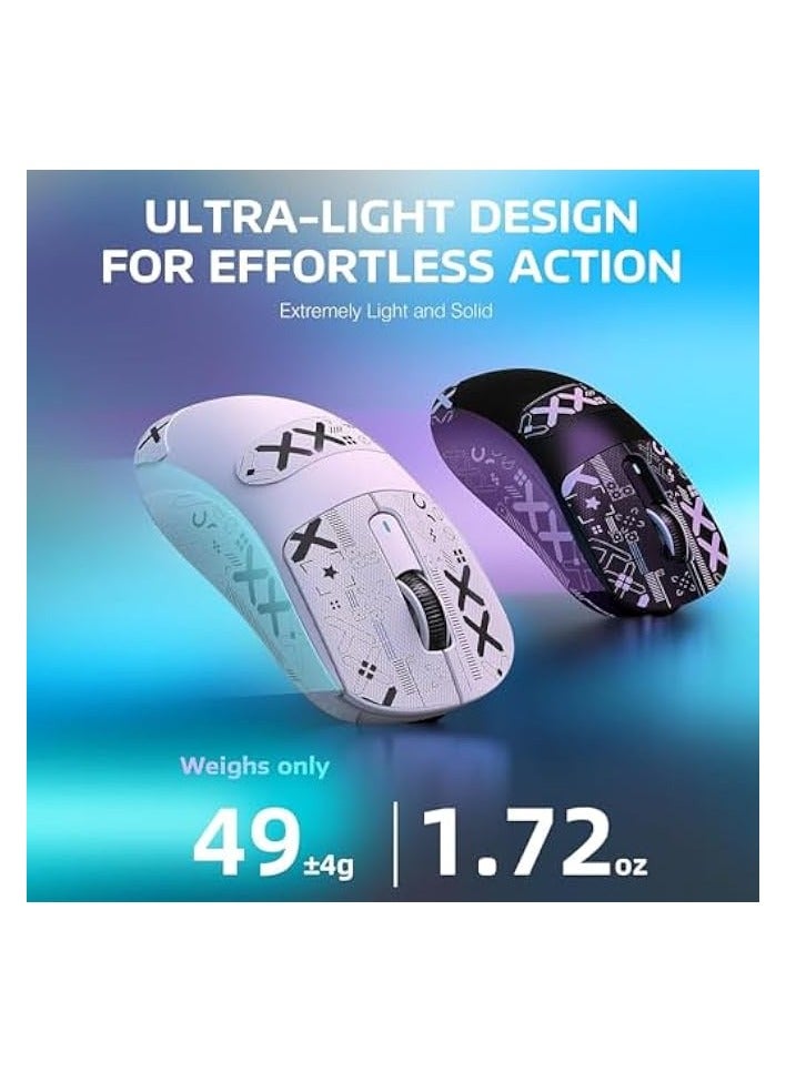 [1+1] Upgraded Lightweight Wireless Gaming Mouse, with 1 Set Anti Slip/Anti Sweat Mouse Sticker, 12000 DPI(Max), 3 Custom Connection Modes 2.4G+BT+Wired, Super Sensitive Infrared Sensor Mouse (White)