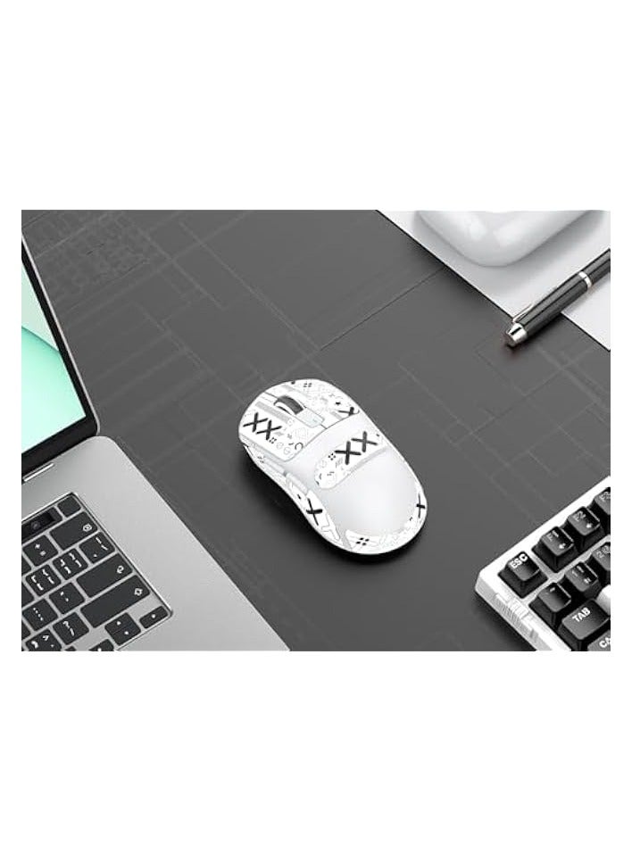 [1+1] Upgraded Lightweight Wireless Gaming Mouse, with 1 Set Anti Slip/Anti Sweat Mouse Sticker, 12000 DPI(Max), 3 Custom Connection Modes 2.4G+BT+Wired, Super Sensitive Infrared Sensor Mouse (White)