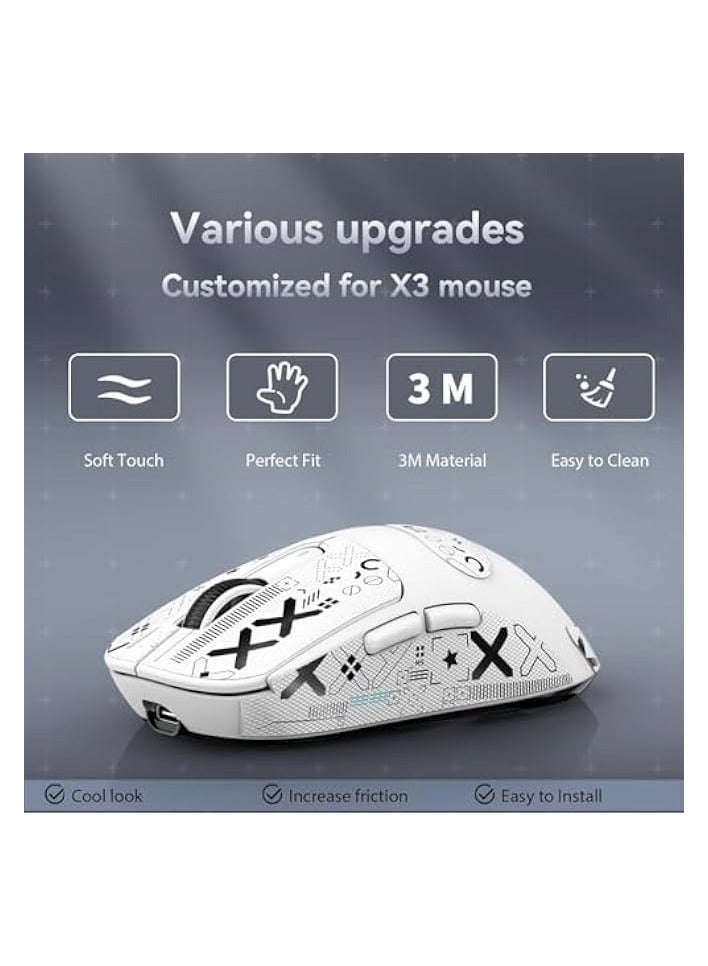 [1+1] Upgraded Lightweight Wireless Gaming Mouse, with 1 Set Anti Slip/Anti Sweat Mouse Sticker, 12000 DPI(Max), 3 Custom Connection Modes 2.4G+BT+Wired, Super Sensitive Infrared Sensor Mouse (White)