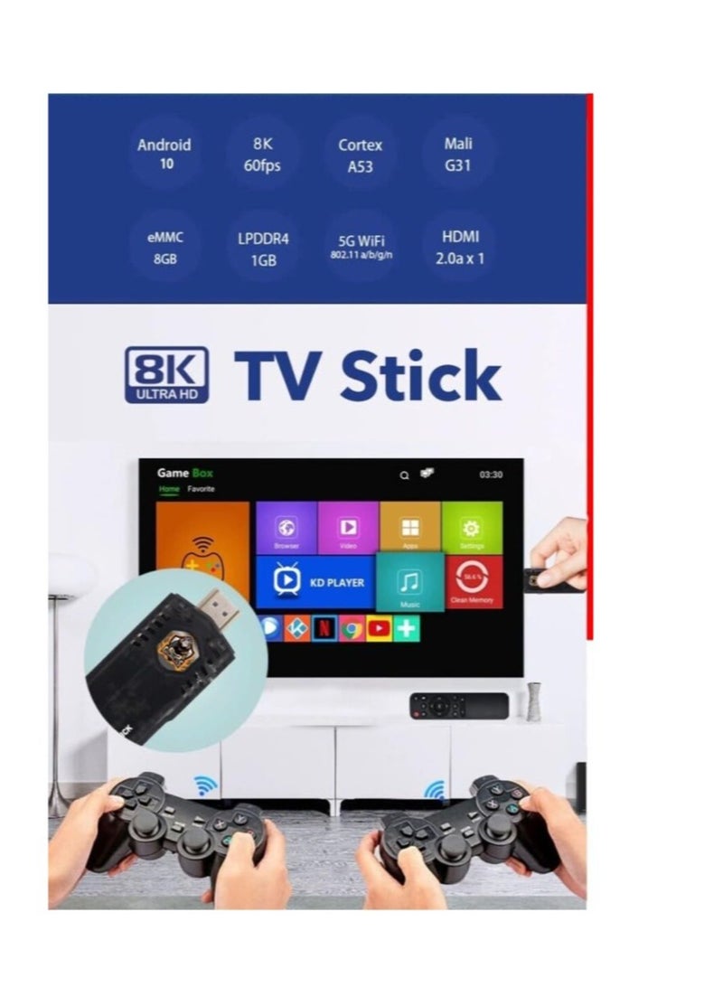 Compact Mini 8K Retro Games Stick with Offering A Collection of 10,000 Classic Video Games, Paired with A 2.4G Wireless Controller and Dual System Compatibility