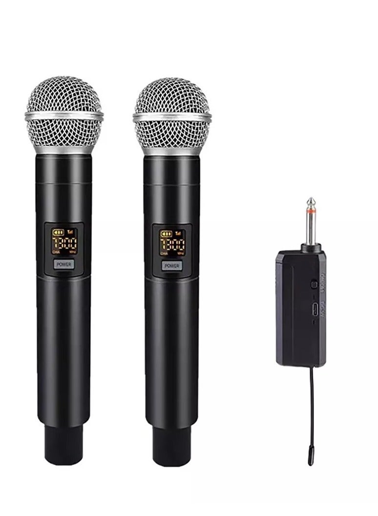 2pc Wireless Microphone UHF Dual Portable Handheld Dynamic Karaoke Mic With Rechargeable Receiver Cordless Karaoke System