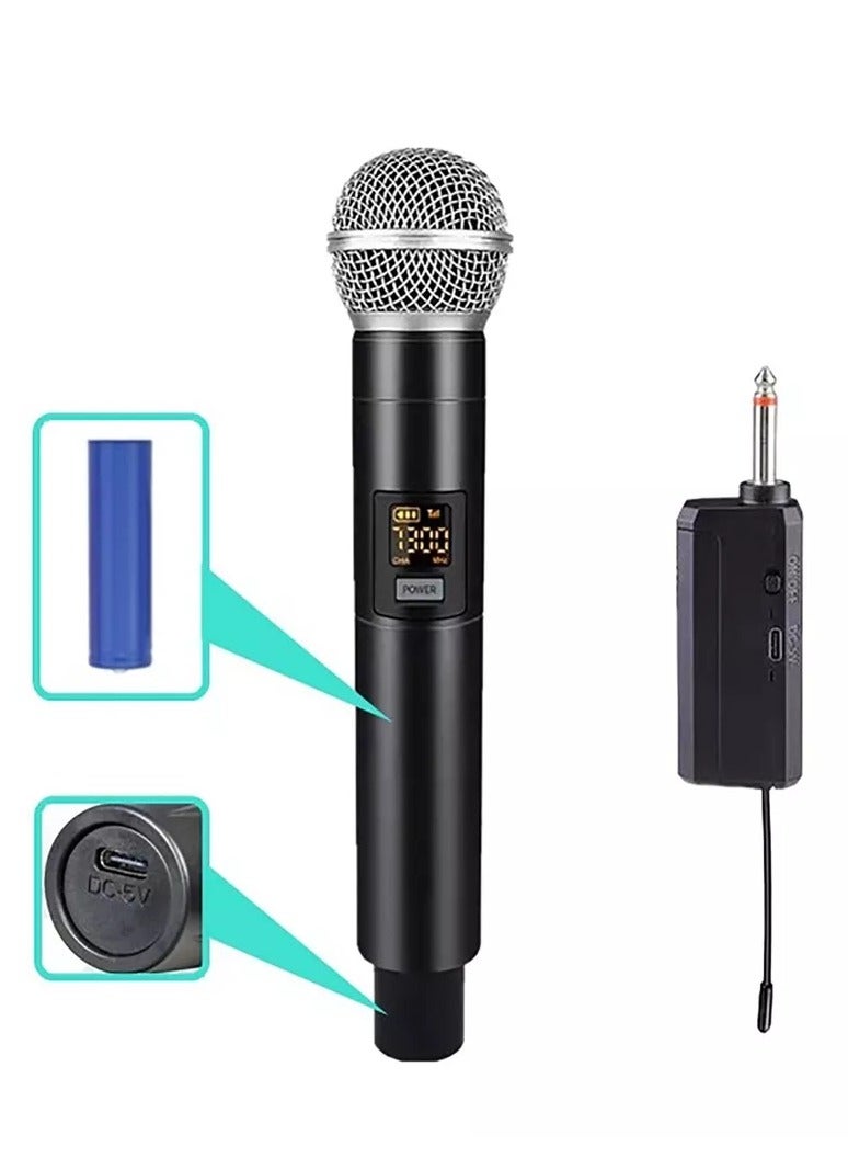 2pc Wireless Microphone UHF Dual Portable Handheld Dynamic Karaoke Mic With Rechargeable Receiver Cordless Karaoke System