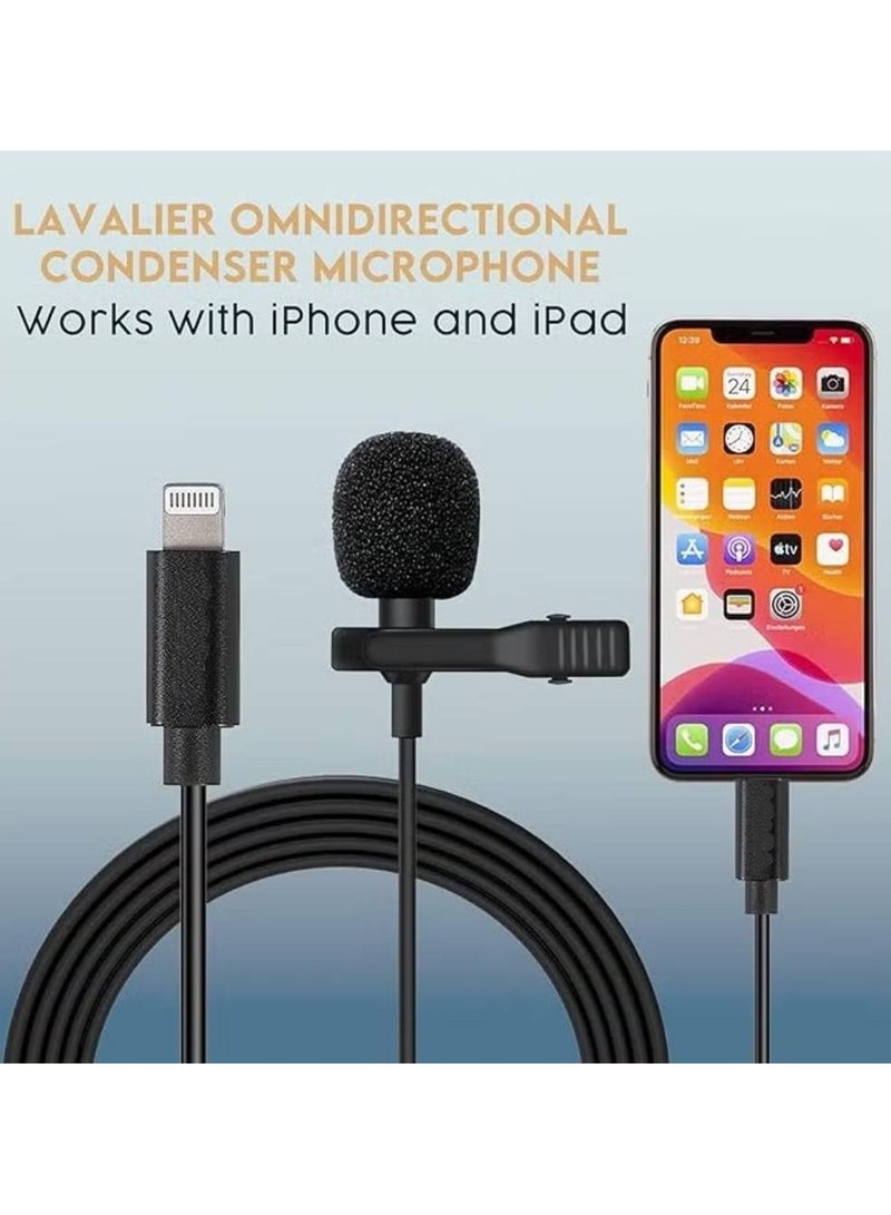 iPhone Lavalier Microphone - VD-LL1 Lightning Adapter Lav Lapel Clip-on Omnidirectional Condenser Mic