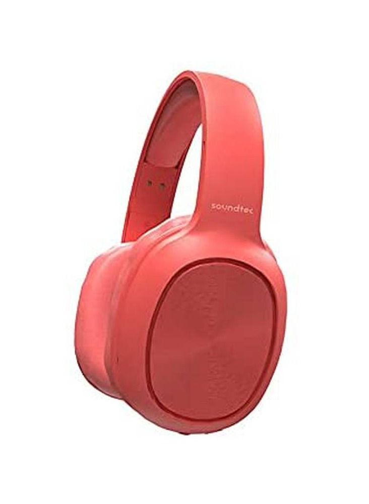 Headphones Noise Cancelling Soundtec Sound Pure Bass FM Wireless Active Siri Headphones - Red