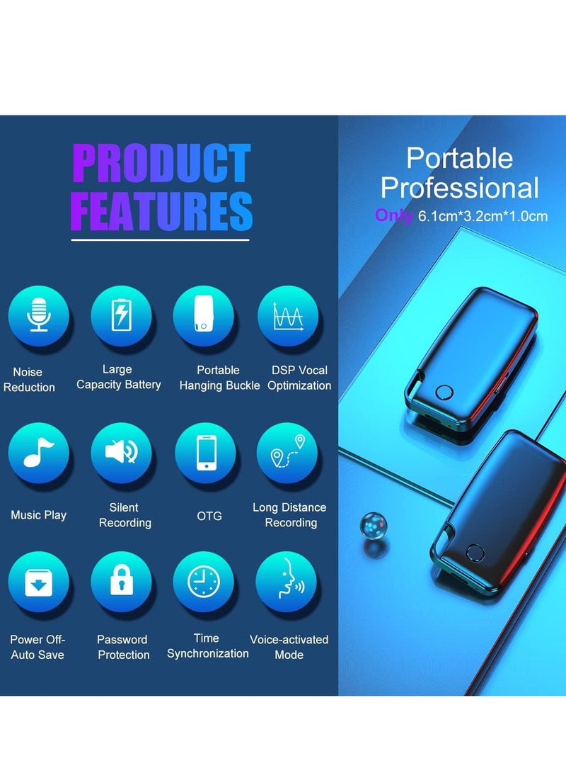 Voice Recorder, 64GB Voice Activated Recorder with 704 Hours Recording Capacity, MP3 Records, 30 Hours Battery Time Portable Recording Devices