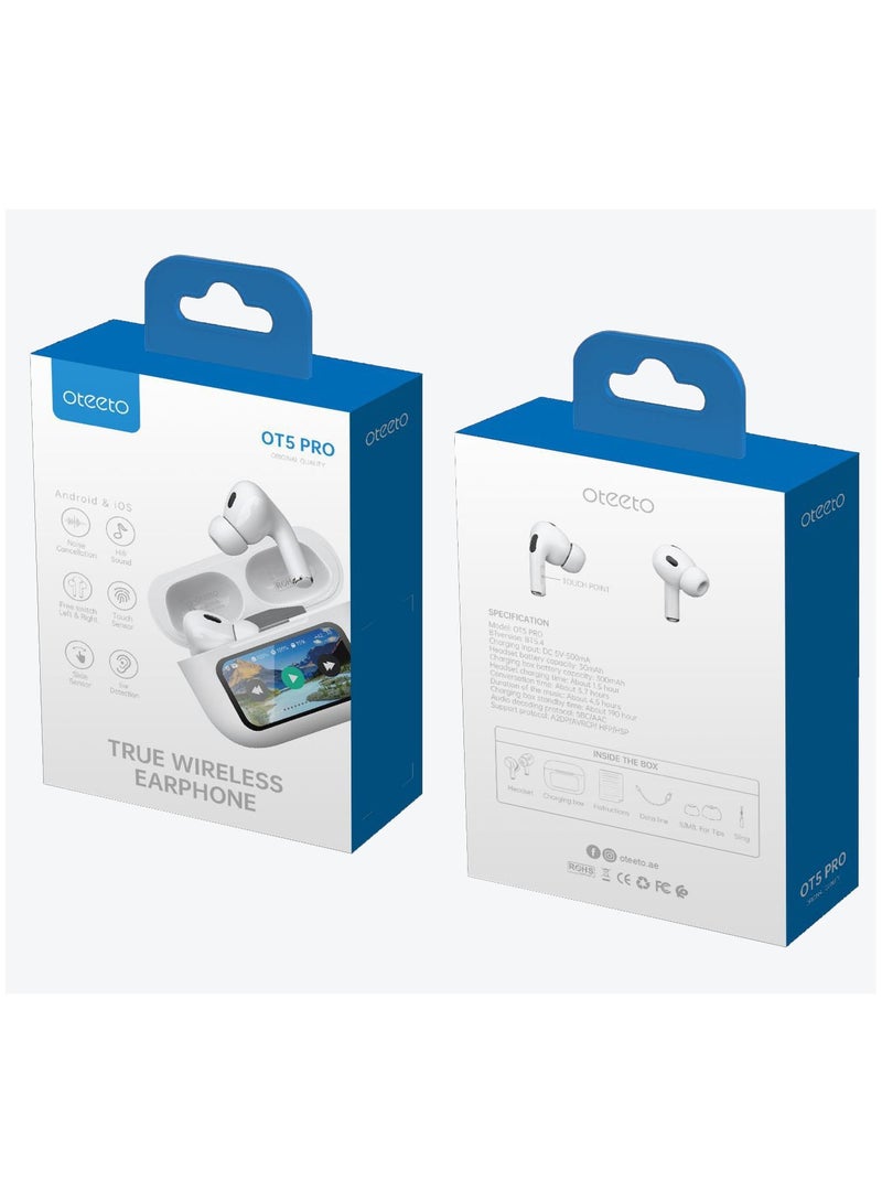 Oteeto OT5 Pro Wireless Eabuds With Smart Diplay Hi-Fi Sound Quality and Noise Cancellation Designed For iPhones and iPads