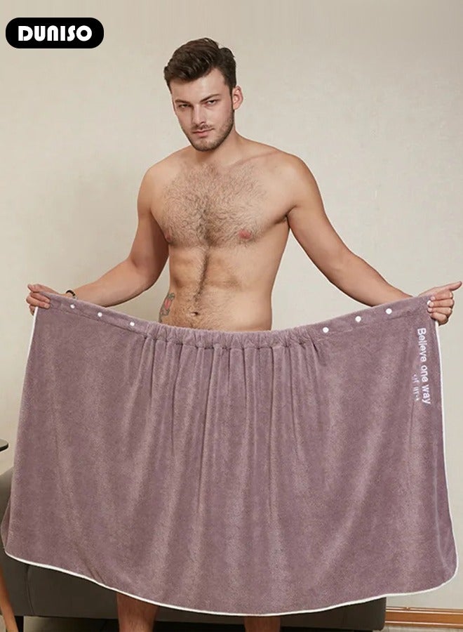 Men's Bath Wrap Towel Spa Robe with Buttons Adjustable Sauna Towels Wearable Body Wrap Towel Water Absorbent Quick-Drying Microfiber Shower Bath Towel