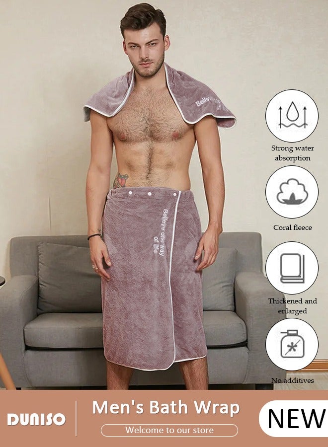 Men's Bath Wrap Towel Spa Robe with Buttons Adjustable Sauna Towels Wearable Body Wrap Towel Water Absorbent Quick-Drying Microfiber Shower Bath Towel